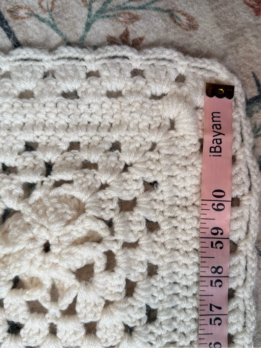 Handmade mint and white crochet granny square afghan blanket Throw 45x64